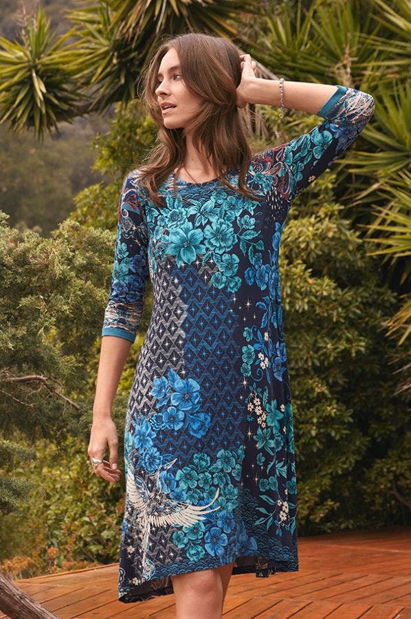 LUNAMO CRANE 3/4 SLEEVE SWING DRESS Tina Marie's Tustin LUNAMO CRANE 3/4 SLEEVE SWING DRESS Tina Marie's Tustin